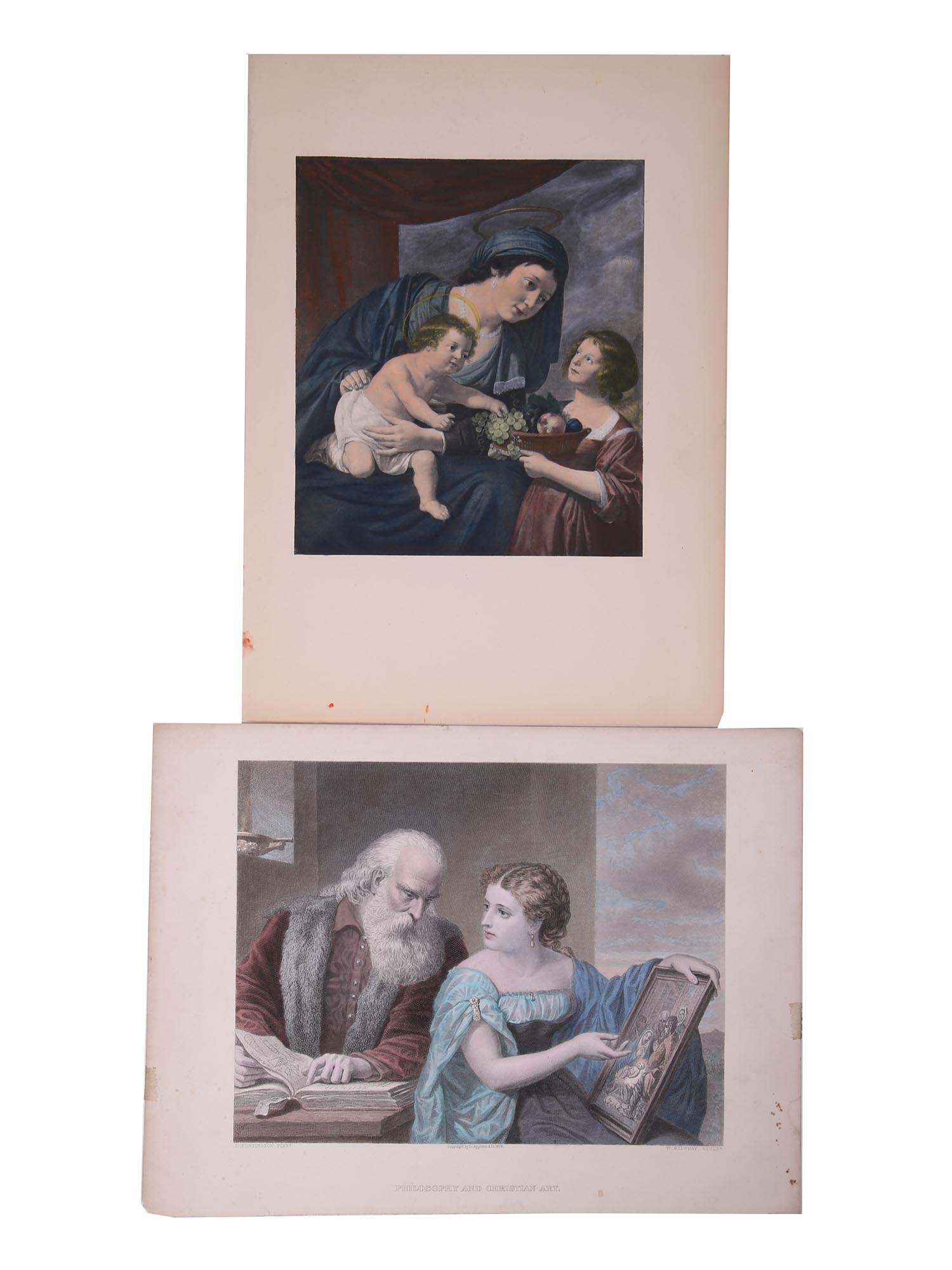 PAIR OF ANTIQUE HAND COLORED RELIGIOUS ETCHINGS PIC-0